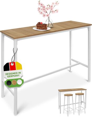 Барний стіл BeFair з дуба та білого кольору, 120x40x100 см, індустріальний стиль, з підніжкою