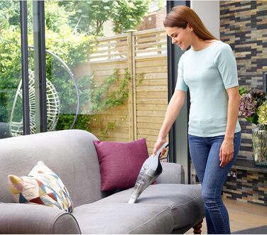 Акумуляторний ручний пилосос BlackDecker NVC215WA-QW Dustbuster (без мішка - акумуляторний пилосос 7,2 В пилосос без мішка з щілинною насадкою, щіткою для м'яких меблів і зарядною док-станцією з настінним кріпленням), 385 мл (небесно-блакитний, унікальний