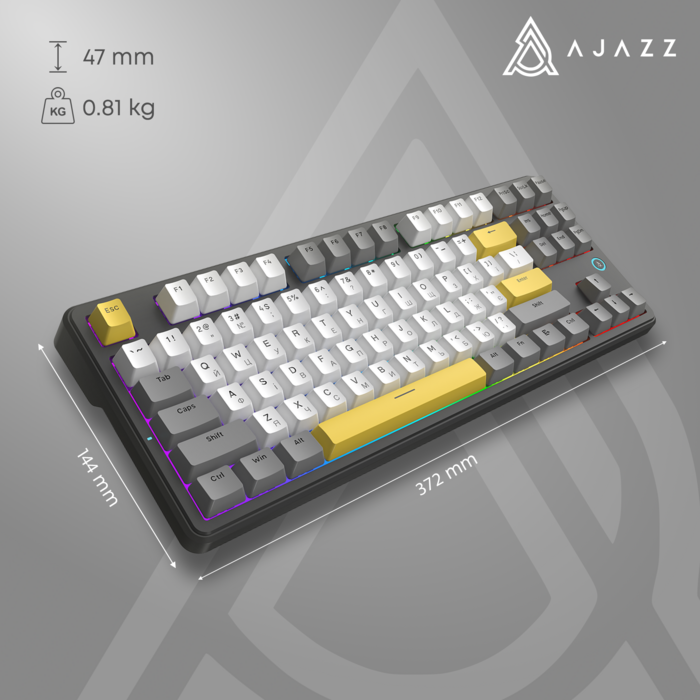 Дротова механічна клавіатура Ajazz AK870 V2 Flying Fish switches Black Grey Yellow (AK870-V2-FF-BGY)