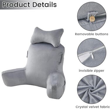 Подушка для читання WUDLEP, велика 78,7 см, знімний валик для шиї, для відпочинку в ліжку або на дивані, подушка для спини для дорослих, для перегляду телевізора/ігор/відпочинку