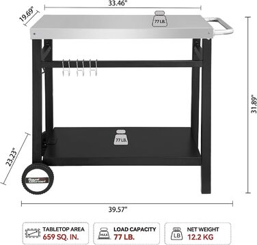 Royal Gourmet Grillwagen: Робочий стіл-гриль для барбекю на відкритому повітрі 85x50 см (нержавіюча сталь)