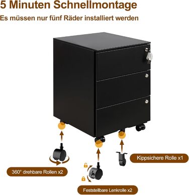 Роликовий контейнер HOMSTEEL з 3 замками, 3 висувні ящики, для офісу та дому, білий (44 x 37 x 60 см)