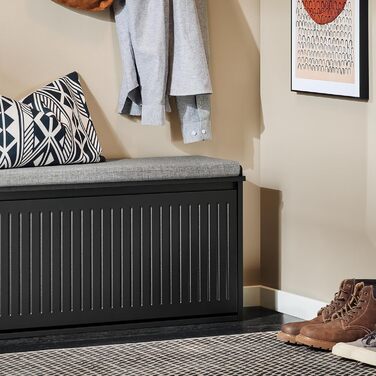 SoBuy Взуттєва шафа з 2 відкидними кришками, вузька, з 4 полицями, білий колір, розмір 61x100x26 см, FSR165-W, з довгою лавкою, чорний колір