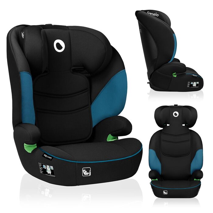 Автокрісло Lionelo Lars I-Size для дітей 100-150 см, група 2/3, боковий захист, регулювання підголівника, зручні підлокітники, знімна спинка (зелений туркіс)