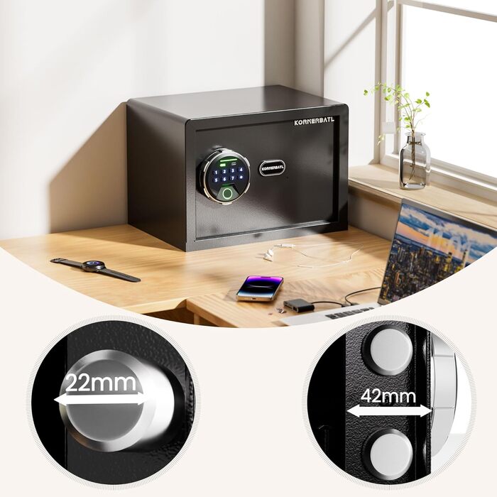 Сейф з відбитком пальця з LED-підсвічуванням – біометричний сейф з тихим відкриванням, підсвічуванням клавіатури, нержавіюча сталь, захист від викрадення