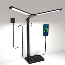 iVict LED лампа настільна з двома головками, регульована висота, диммер, USB-порт, 5 режимів, для дітей, сенсорне керування, нічник, для читання, рукоділля, роботи