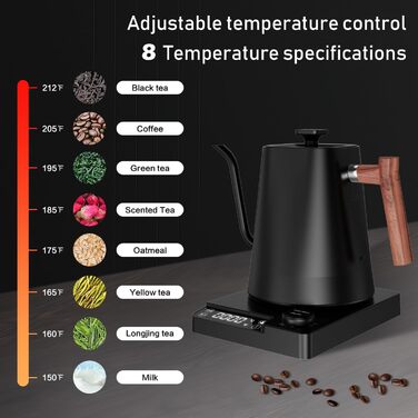 Електричний чайник з нержавіючої сталі 1L з лебідь-шийкою, функцією підтримки тепла 24 години та швидким нагрівом 1200W з індикатором температури