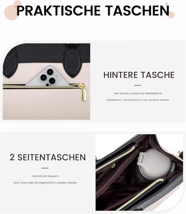 Сумка для ноутбука LOVEVOOK 15.6 дюймів, велика робоча сумка, водонепроникна сумка з PU шкіри, сумка-шоппер, акцентна сумка, сумка для навчання, сумка через плече для бізнесу, роботи, університету, школи (Бежево-чорна, M)