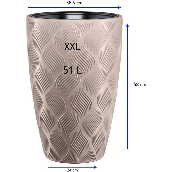 Квітчар MELTOM Blumenkübel XXL з винімним вкладишем, кругла форма, 3D ефект, декоративний (Taupe)