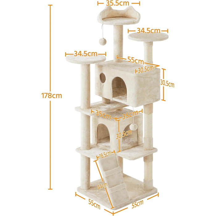 Кігтеточка Котячі меблі, лазіння по дереву для кішок, (178 см, бежевий)
