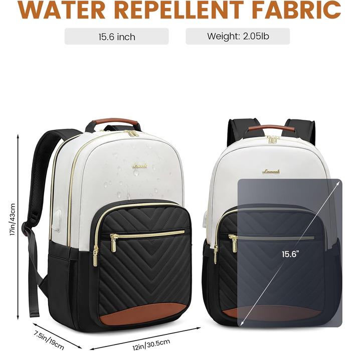 LOVEVOOK Рюкзак для жінок, великий, 15.6 дюймів, сумка для ноутбука, водонепроникний, шкільний рюкзак, для дівчаток-підлітків, чорний, елегантний, для роботи, навчання, подорожей (15.6 дюймів, бежево-чорний-коричневий)