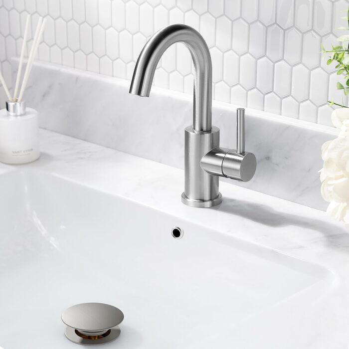 Змішувач для ванної кімнати/кухні FORIOUS Hoch 360° з нержавіючої сталі, з підйомом 175 мм, з підключенням до гарячої та холодної води, для мийки, для дому та кемпінгу