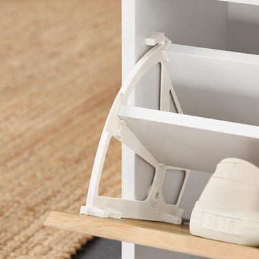 SoBuy Взуттєва шафа з 2 відкидними кришками, полиця для взуття, вузька, з 4 полицями, біла, 61x100x26 см, FSR165-W