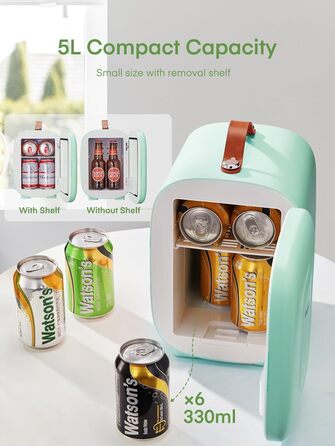Міні холодильник FOHERE 5 літрів / 6 банок, USB живлення, 220V AC/12V DC, для напоїв та догляду за шкірою, білий (зелений)