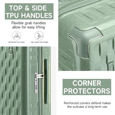 Набір валіз Sea Choice: M, L, XL (55/65/75 см) з жорсткими боковинами, захистом кутів, TSA-замком та косметичкою (Matcha Grün)