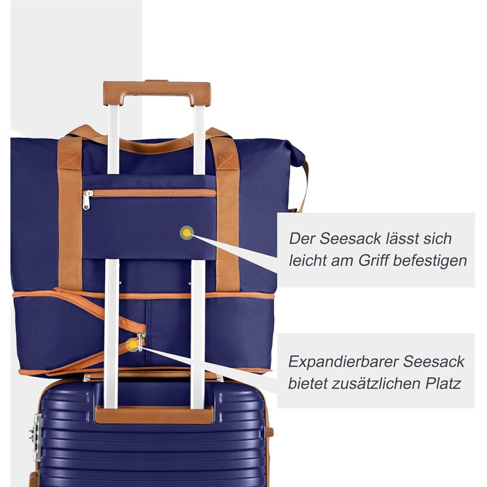 Набір валіз Joyway 6 шт. з твердим корпусом, включаючи косметичну сумку, 4 колеса та TSA-замок. Колір: темно-синій/коричневий. Ідеальний для подорожей.