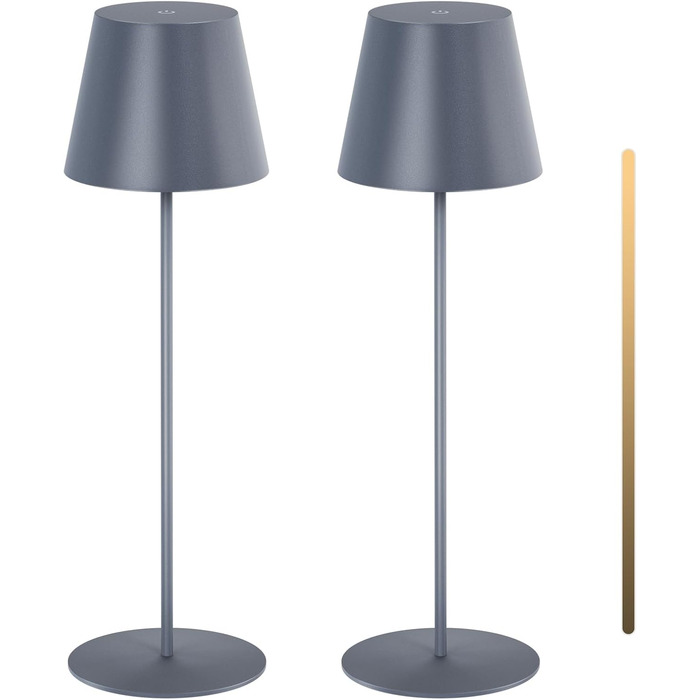 LED настільна лампа MALUX 2 шт. бездротова з сенсором, для дому та вулиці, акумуляторна, 3 режими температури кольору, регулювання яскравості, таймер, чорний/сірий