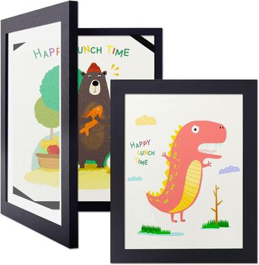 Рамки для фотографій A4, 2 шт. - Чорні, для дитячих малюнків, школи, дому, офісу