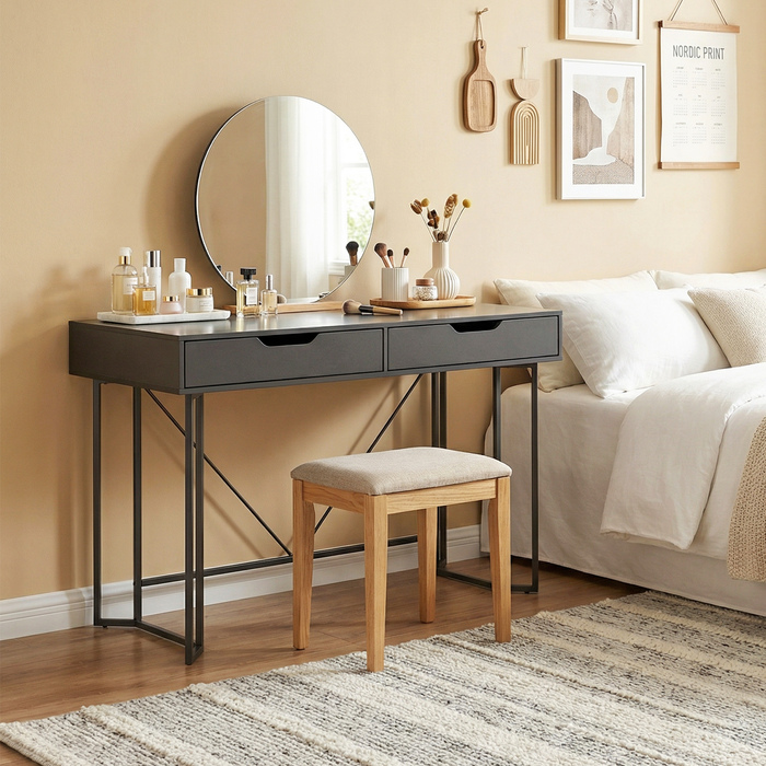 Компактний комп'ютерний стіл з 2 висувними ящиками, письмовий стіл з великою робочою поверхнею 120 x 60 x 77 см, чорного кольору