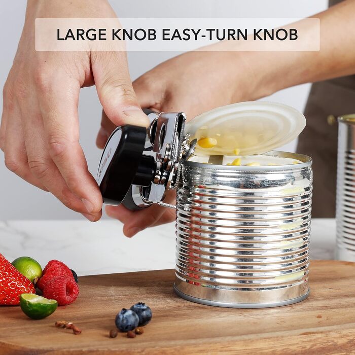 Ручний відкривач для банок QMVESS, нержавіюча сталь, безпечні краї, протиковзкий, з відкривачем для скляних пляшок (чорний)