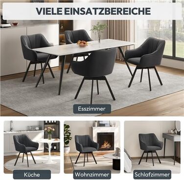 Крісло Yaheetech для кухні/їдальні/вітальні, обертається на 360°, з підлокітниками та металевими ніжками, темно-сірий, комплект з 4 шт.