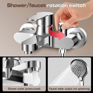 Набір для ванни з душовою лійкою та змішувачем, хром, латунь, 3 функції, настінний монтаж 150 мм