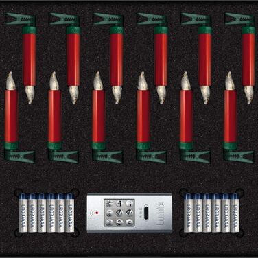 Набір декоративних LED-свічок Lumix® SuperLight Mini Metallic Red для ялинки, 12 шт, теплий білий, з пультом ДУ, таймер 4год, 9см, 75546