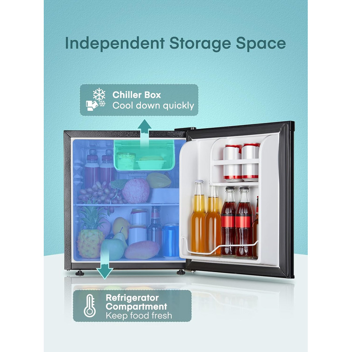 Міні-холодильник FOHERE 46L з відділенням для льоду | Компактний холодильник | Регулювання температури, енергозбереження, тиха робота | Холодильник для напоїв ідеально підходить для офісу, кемпінгу та геймінгу | Змінний бік відкривання дверцят | Чорний