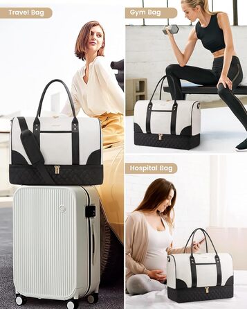 Сумка-мішок LOVEVOOK для жінок: дорожня, спортивна, з відділенням для взуття та мокрих речей, 2 шт. у наборі, 35л, бежевий & хакі