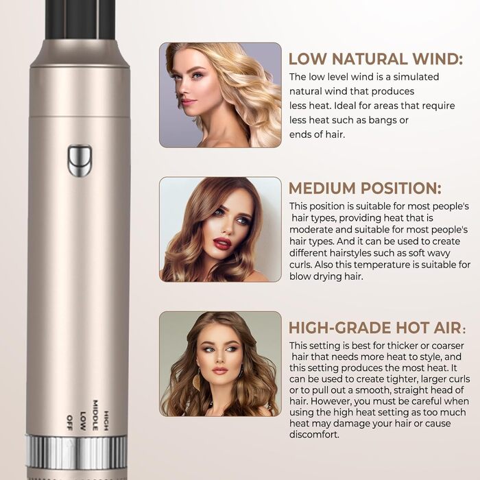 Фен-щітка Airstyler UKLISS 6 В 1, фен з теплою повітряною щіткою з автоматичною плойкою, щітка для випрямлення, надає волоссю об'єм, випрямляє, завиває і сушить волосся феном Gold 2