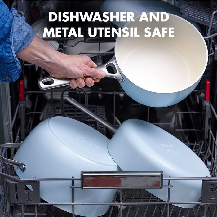 Сковорода GreenPan Padova з антипригарним покриттям Ceramic Antihaftbeschichtung, 30.5 см з кришкою та допоміжним ручками, без PFAS, придатна для миття в посудомийній машині, світло-блакитна