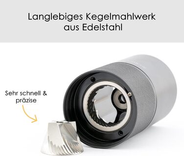 Кавомолка ручна з прецизійним шліфувальним механізмом з нержавіючої сталі та дерев'яним руків'ям - конічний жорно для еспресо, кавомолка для еспресо, нержавіюча сталь (чорний)