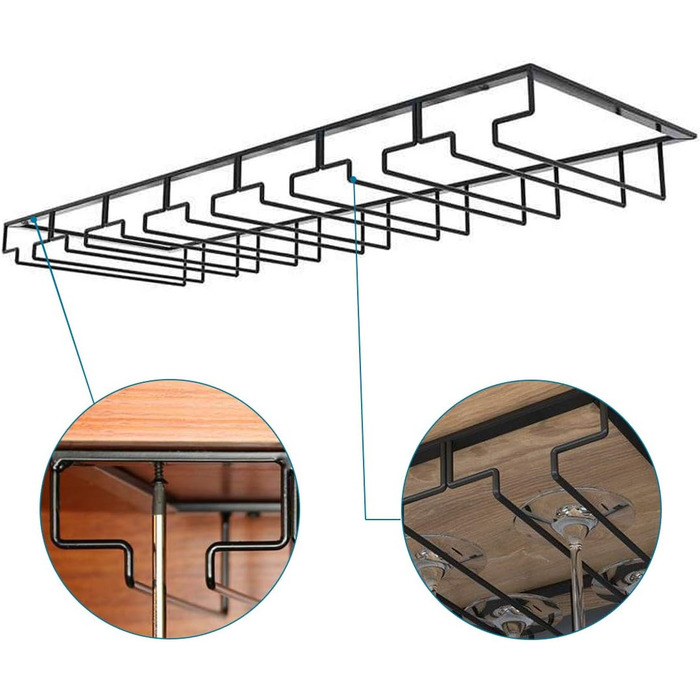 Тримач для винних келихів TentHome для підвішування, 7 рядів, в т.ч. шурупи для бару, дому, кафе, кухні