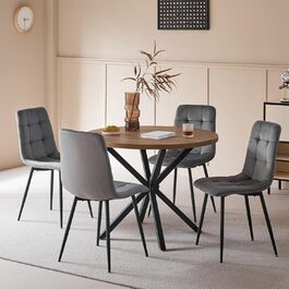 Обідній комплект на 5 осіб: круглий стіл 100 см та 4 стільці (голландський флізелін). Підходить для кухні, вітальні, балкону, ресторану, офісу. Темне дерево + сірий велюр