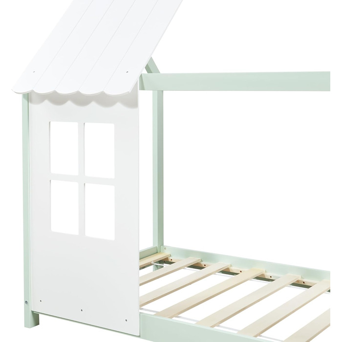 Дитяче ліжко Tostedt: будиночок-ліжко для підлітків, ліжко-ігровий будиночок, напіввідкритий дизайн, ліжко Монтессорі з масиву сосни, 120x200 см, рожевий/білий