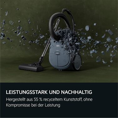 Пилсос AEG CLEAN 6000 з мішком, висока потужність, насадки, 55% перероблений пластик, для власників домашніх тварин, чищення м'яких меблів, радіус дії 12 м, 850 Вт, блакитний, AB61C2DBS Матовий блакитний