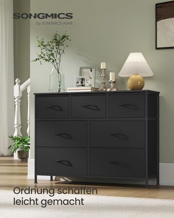 SONGMICS Комод зі 7 висувними ящиками, шафа для зберігання, сталь, MDF, флізелін, для спальні, прихожої, вітальні, білий (LGS323WH01)