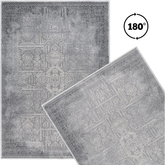 Килимове покриття Mynes Home з коротким ворсом бежевого кольору - Абстрактний геометричний візерунок - Килимове покриття для передпокою, спальні - Вінтажний тканий килим для стильної атмосфери - Розмір 80x150 см (120 x 170 см, сірий)
