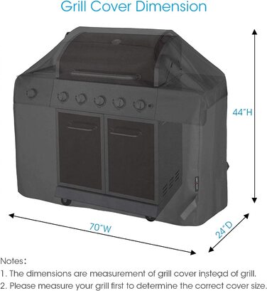 Кришка для гриля Unicook атмосферостійка кришка для гриля газовий гриль, водонепроникна кришка для барбекю, захисний чохол, відповідний для гриля Weber Char-Broil і багато іншого, 140 x 58 x 107 см, чорний (70 дюймів / 178 см)