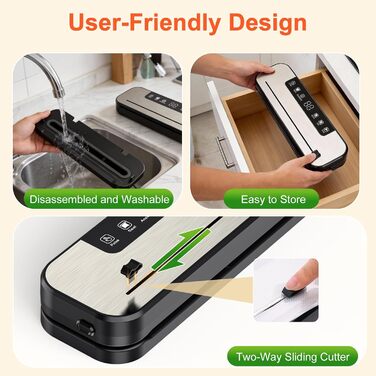 Вакууматор SHINER 6-в-1 для сухих та вологих продуктів, компактний вакуумний пакувальник з цифровим дисплеєм та набором пакетів, сріблястий