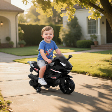 Дитячий електромотоцикл з клаксоном, фарою, музикою, швидкість 2,5 км/год, чорний колір