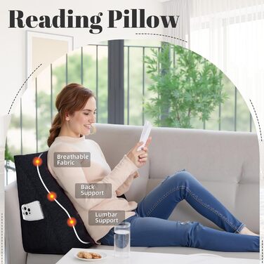 Підвалин для читання Bettkeil, регульоване подушечка для читання, трикутна подушка, подушка-клинок, диванна подушка для попереку, шиї, подушка для спини з знімним льняним чохлом (жовтий (чорний), 45см)