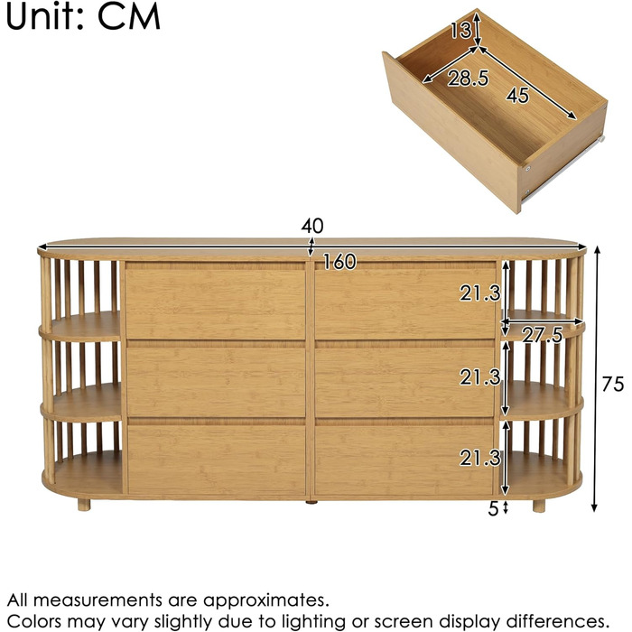 Комод з двома розсувними дверцятами та трьома шухлядами, 140x40x76 см, дерево