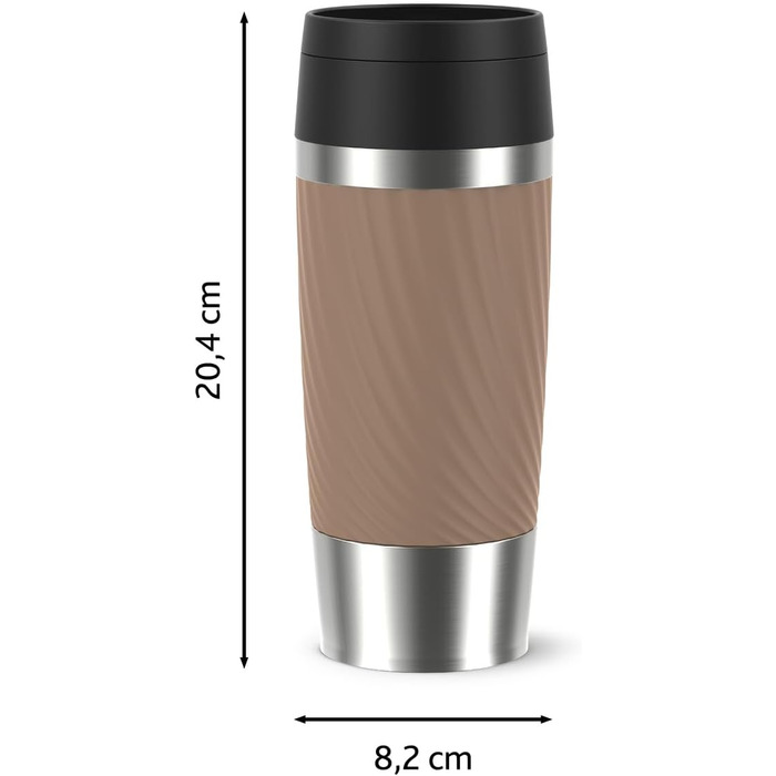 Термокружка Emsa Travel Mug Classic Twist, 0.36 л, коричнева, з кришкою Quick-Press, не протікає, для гарячих та холодних напоїв