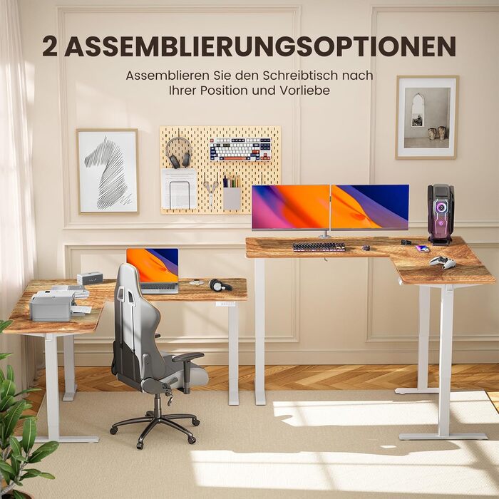 Електричний кутовий стіл ErGear з регулюванням висоти, 160 x 140 см, білий, з індивідуальним мотором та 4-ма пам'ятями