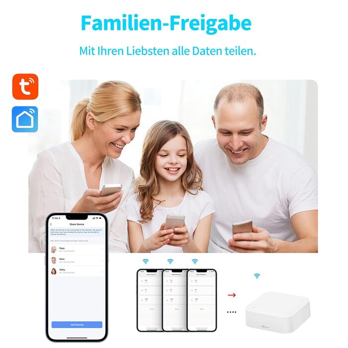 Термогігрометр Wi-Fi WIOONI з LCD-дисплеєм, 3 сенсори + 1 база, сумісний з Tuya/Smart Life