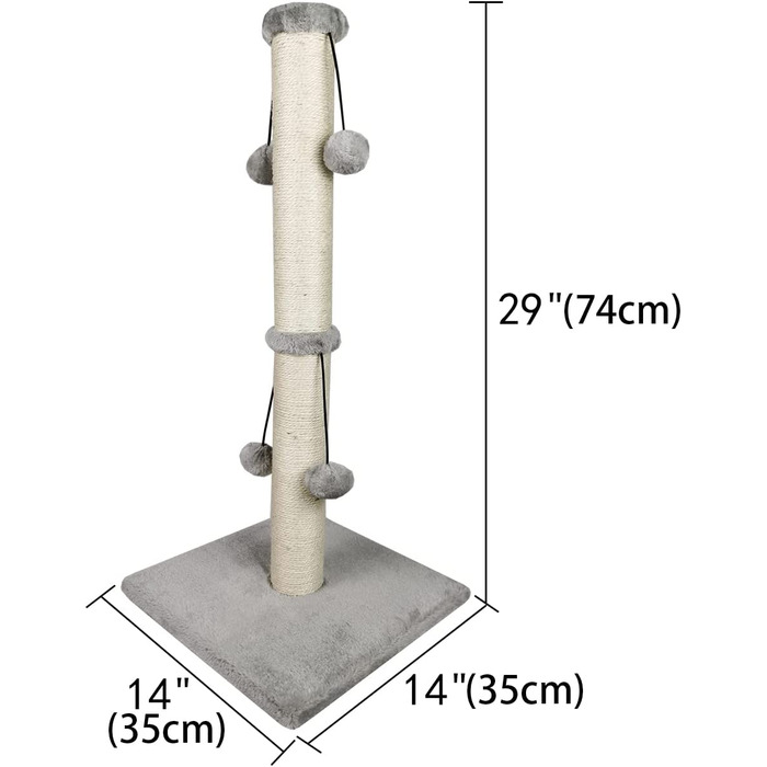 Дерево для котячих кігтеток Dimaka 74 см для великих кішок з м'ячем для гри в кішки-мишки натурального сіро-білого кольору (вертикальне дерево)