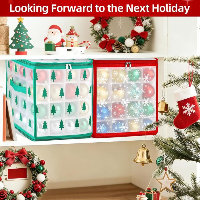 Коробка для зберігання новорічних кулічок, 2 шт, 128 відділень по 7 см, водонепроникна, знімні лотки, для прикрас ялинки (30x30x30 см)