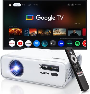 Aurzen Eazze D1 Smart Beamer: 4K проєктор для дому з Wi-Fi, Bluetooth, Netflix, Dolby Audio, автофокусом та корекцією трапеції. Підтримує Full HD 1080P. Білий (GTV)