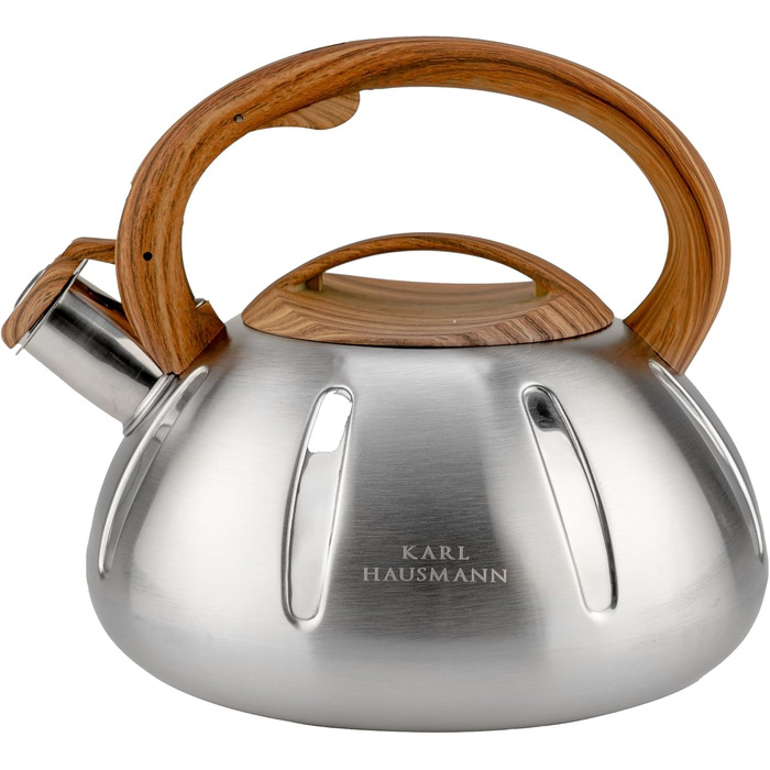 Чайник Karl Hausmann 3L з автоматичним свистком - сріблястий, з нержавіючої сталі для індукційних, газових та електричних плит